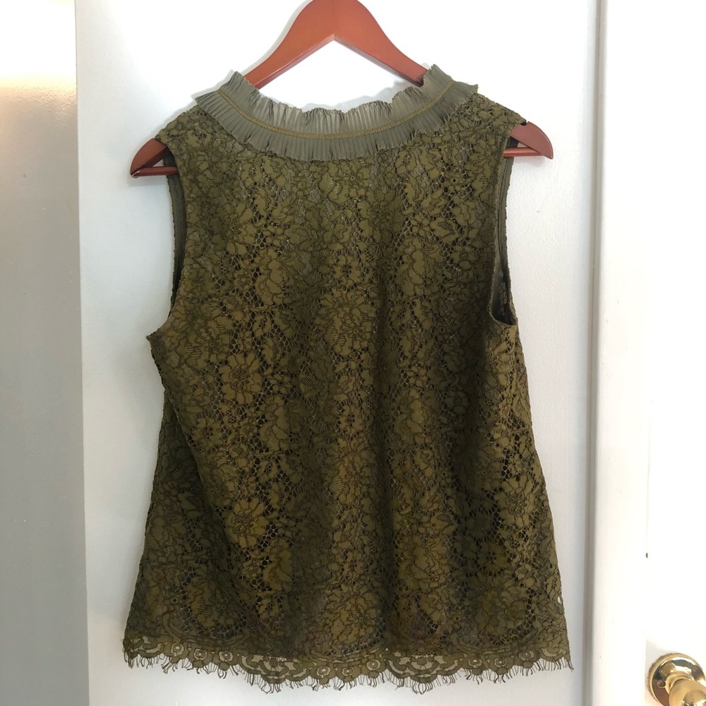 J. Crew Lace Ruffle-Neck Top in Burnished Moss NWT - Picture 12 of 16